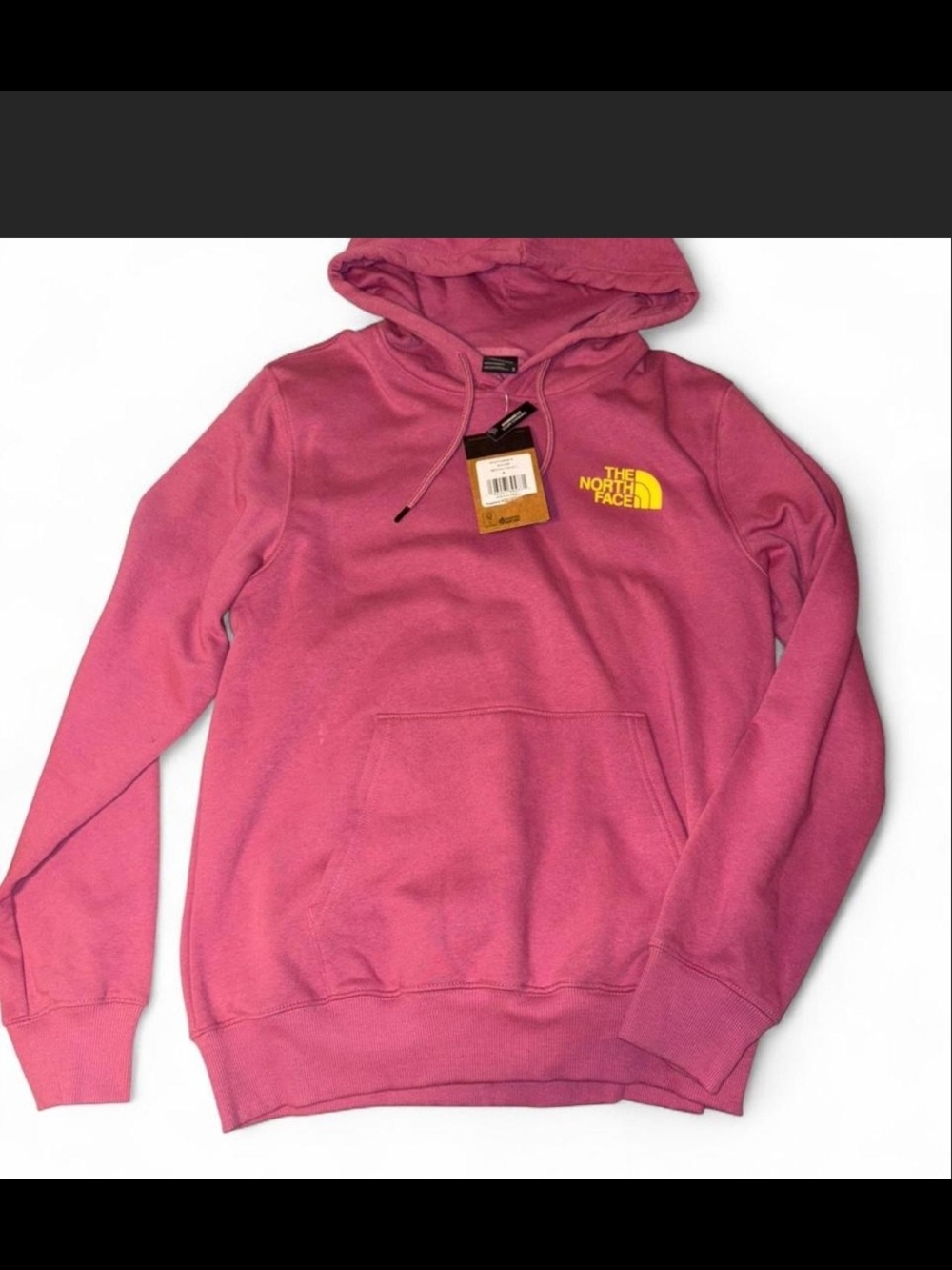 The North Face Men's Rose Pink Crewneck Hoodie with Yellow Logo